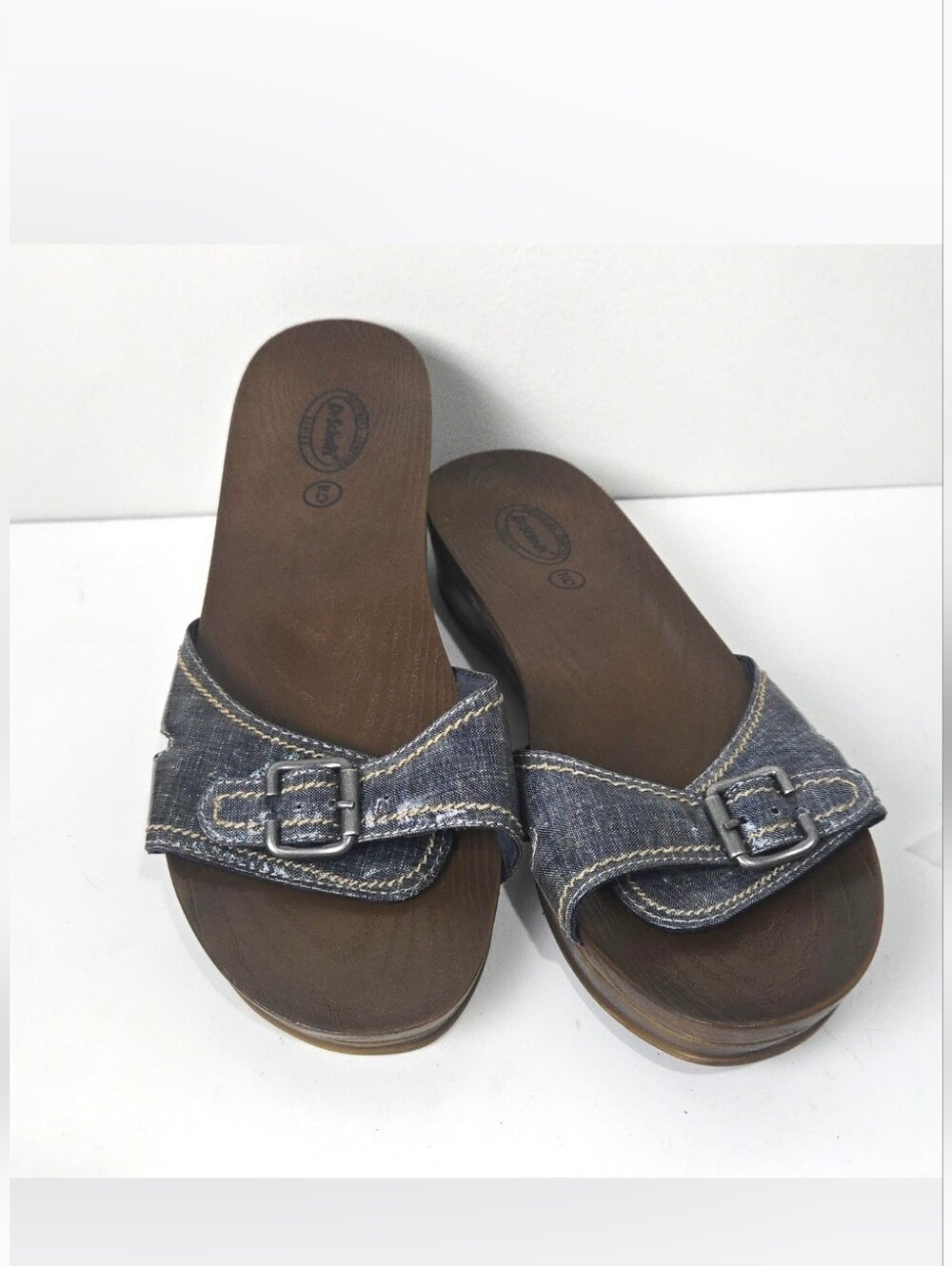 Dr. Scholl's Denim Buckle Slide Mules - Blue